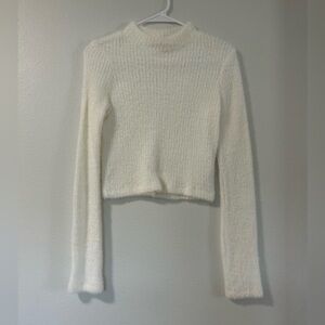 By Anthropologie Mock-Neck Fuzzy Sweater XS Off White 90s Y2K Balletcore